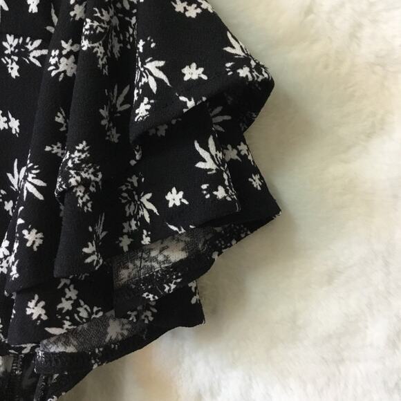 MNG Black Ruffle Cap Sleeve Floral Mini Dress - Picture 11 of 14
